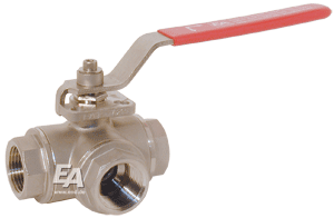Кран шаровый 3-ходовой  2", d40, PN63 T-резьба, нерж. сталь 1.4408/PTFE-FKM