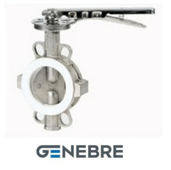 Затвор дисковый межфланцевый Genebre 2104 PN10, AISI316 / AISI316 / PTFE, Тмакс +180°C, Ручка (DN150 2104 14)